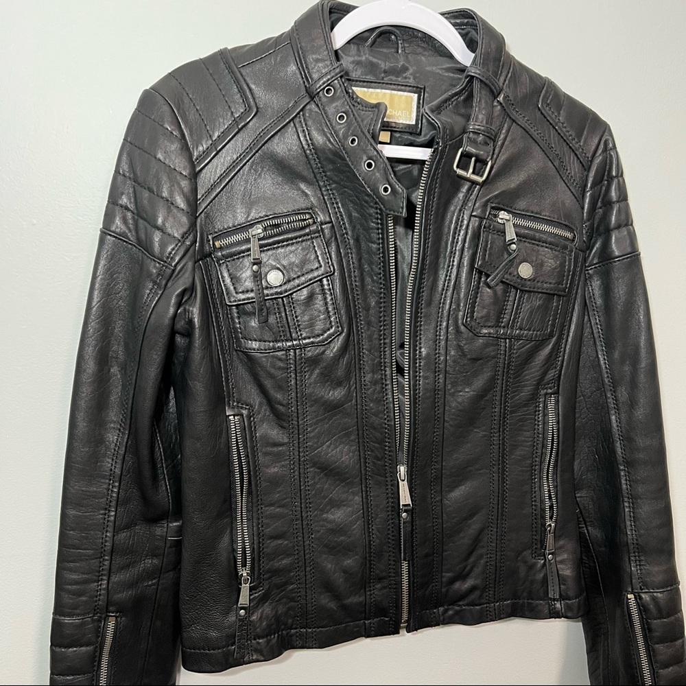 MICHAEL Michael Kors Black Leather Biker Jacket - Picture 2 of 8